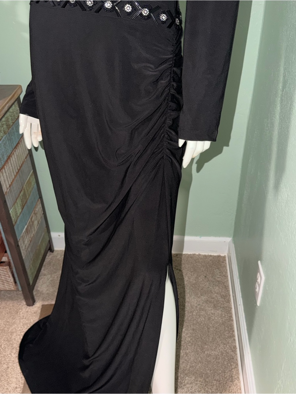 Laundry By Shelli Segal Black Long Sleeve Maxi Dress with Sequin Waist - Picture 10 of 12